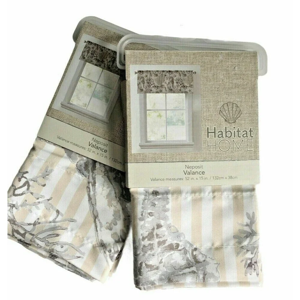 Seahorse Neposit Valance Set Of 2 Summer Beach House White Beige Shells 52x15